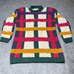 Vintage Ninon De Lencios Women Sz M Handknit Sweater Pink Green Purple TINY FLAW